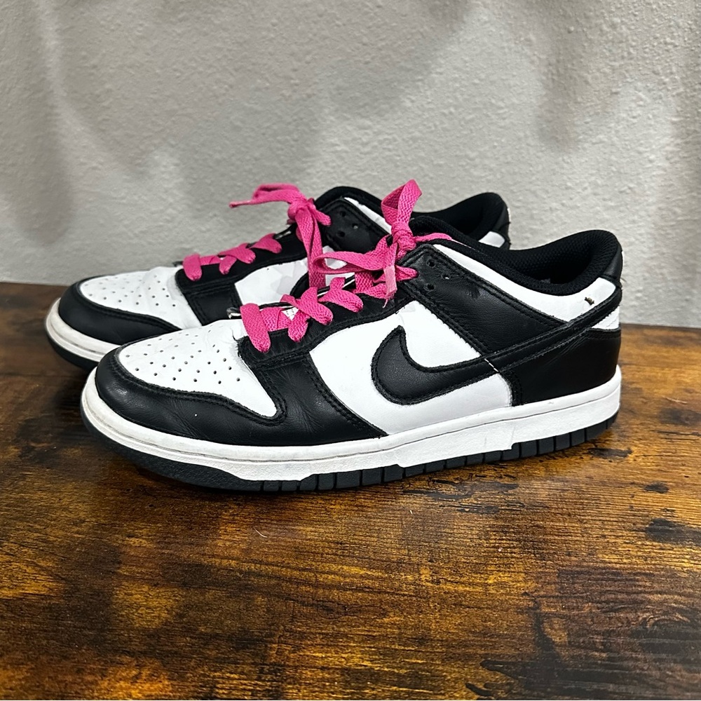 NEW YEAR SALE 20% OFF Black and White NIKE PANDA DUNKS with Pink Laces